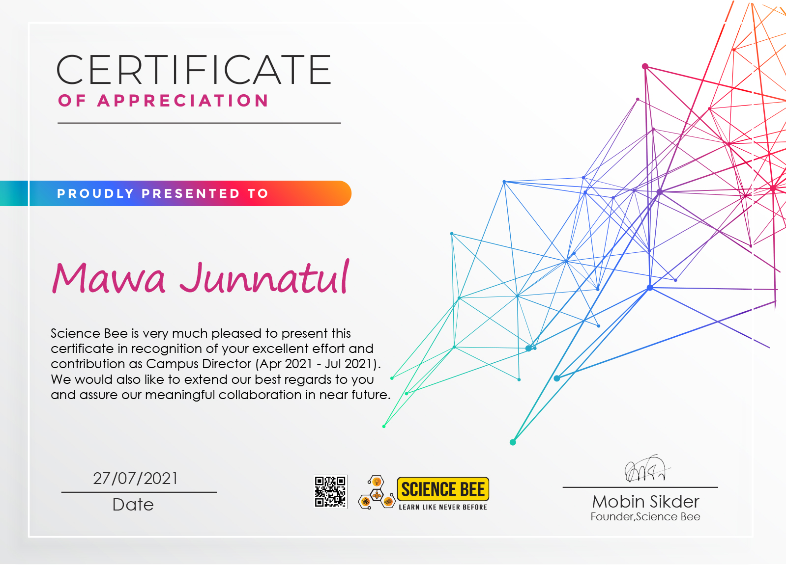 Certificate of Appreciation